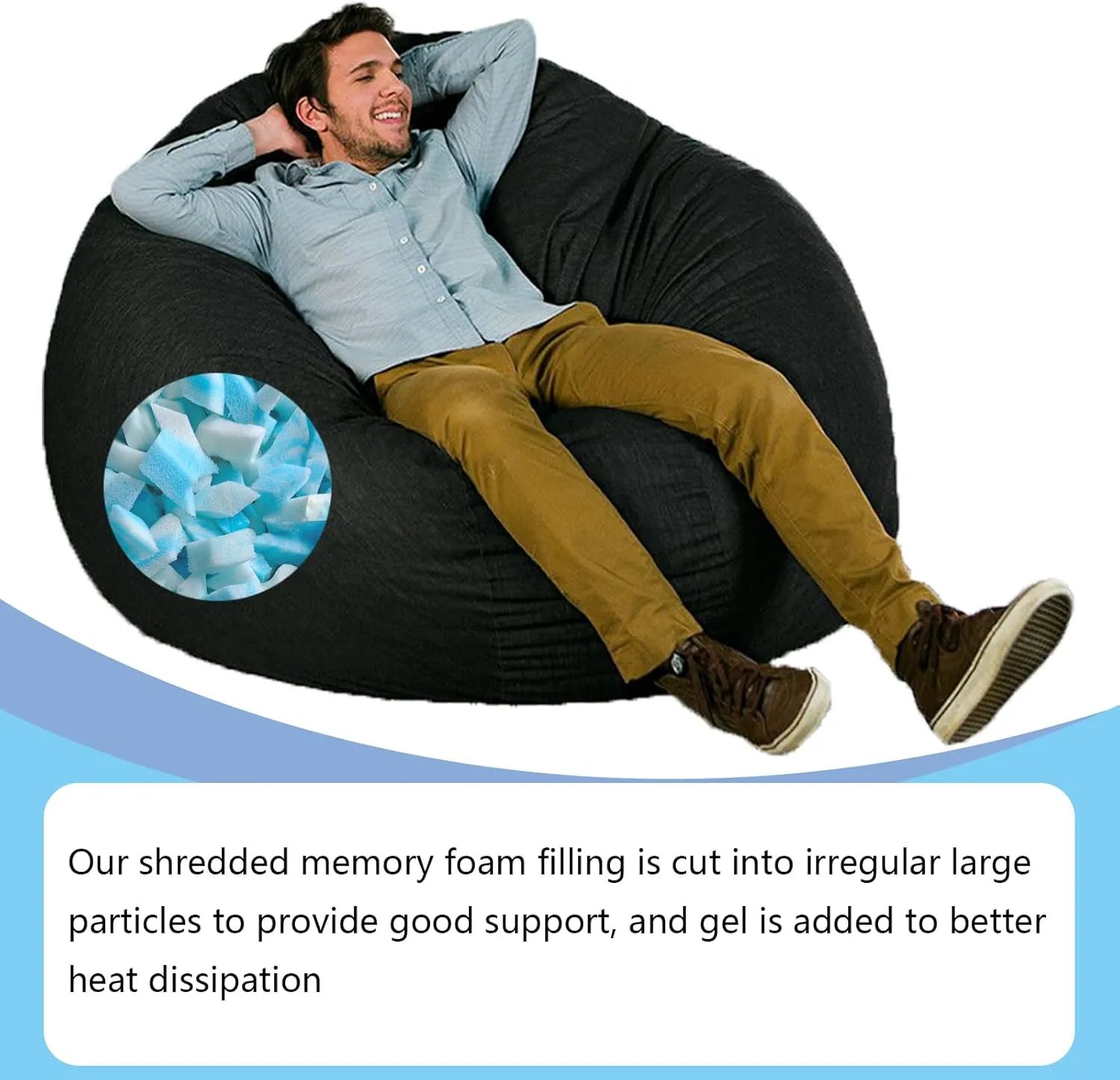 Bean Bag Filler, 10 Pounds Comfortable and Soft Shredded Memory Foam Filling with Gel, Blue & White BeanBag Stuffing for Various Pillows/Punching Bag/Couch Cushions/Pouf/Dog Bed
