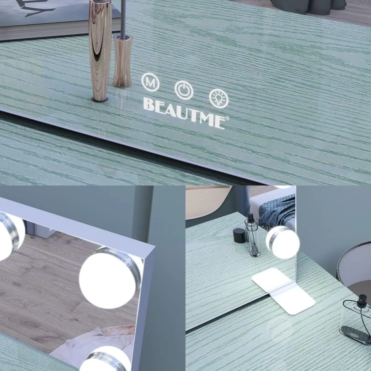 BEAUTME Large Vanity Mirror with Lights, 35.9''×24.3'' Makeup Mirror, Light up Mirror with 16 Dimmable LED Lights and 10X Magnification, 3 Colors Lights Modes, Touch Control, White