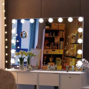 BEAUTME Large Vanity Mirror with Lights, 35.9''×24.3'' Makeup Mirror, Light up Mirror with 16 Dimmable LED Lights and 10X Magnification, 3 Colors Lights Modes, Touch Control, White