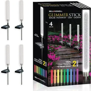 Bell Howell Solar Lights Outdoor Auto Color Changing Glimmer Stick Solar Lights Outdoor Waterproof Decorative Garden Lights Solar Powered Landscape Path Lights for Walkway Sidewalk Lawn Path 4 Pack
