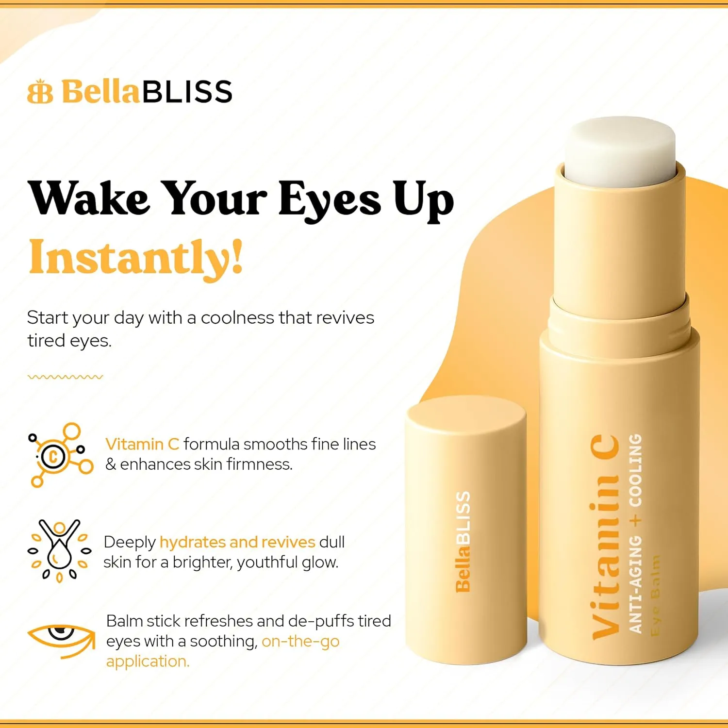 BellaBLISS Vitamin C Eye Balm Stick – Lightweight Under Eye Cream for Puffiness, Dark Circles & Wrinkles – Made in Korea – 0.35 oz / 10 g – Pack of 1