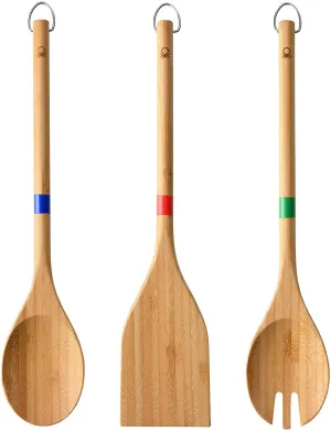 Bennetton Set of 3 Bamboo Kitchen Utensils can be used on any nonstick cookware and is ideal for stir-frying, sauteing, deep frying, steaming and parboiling, scooping rice and more - 0364