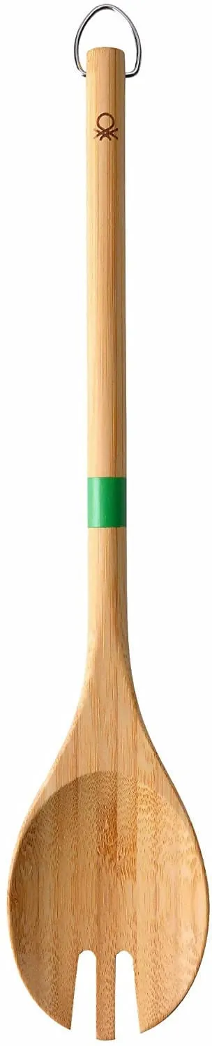 Bennetton Set of 3 Bamboo Kitchen Utensils can be used on any nonstick cookware and is ideal for stir-frying, sauteing, deep frying, steaming and parboiling, scooping rice and more - 0364