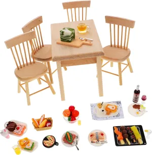 BESPORTBLE 1 Set House Furniture of Dollhouse Dining Table with Chairs Food Layout Accessories for Playtime DIY Miniature Scenes
