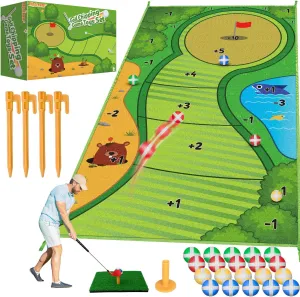 Bigdream Toddler Golf Club Set with Chipping Golf Game Mat，Indoor Outdoor Backyard Stick Chip Play Equipment Games Gifts Toys for 6 7 8 9 10 11 12 Year Old Boys Girls Kids Adult，Birthday Gifts