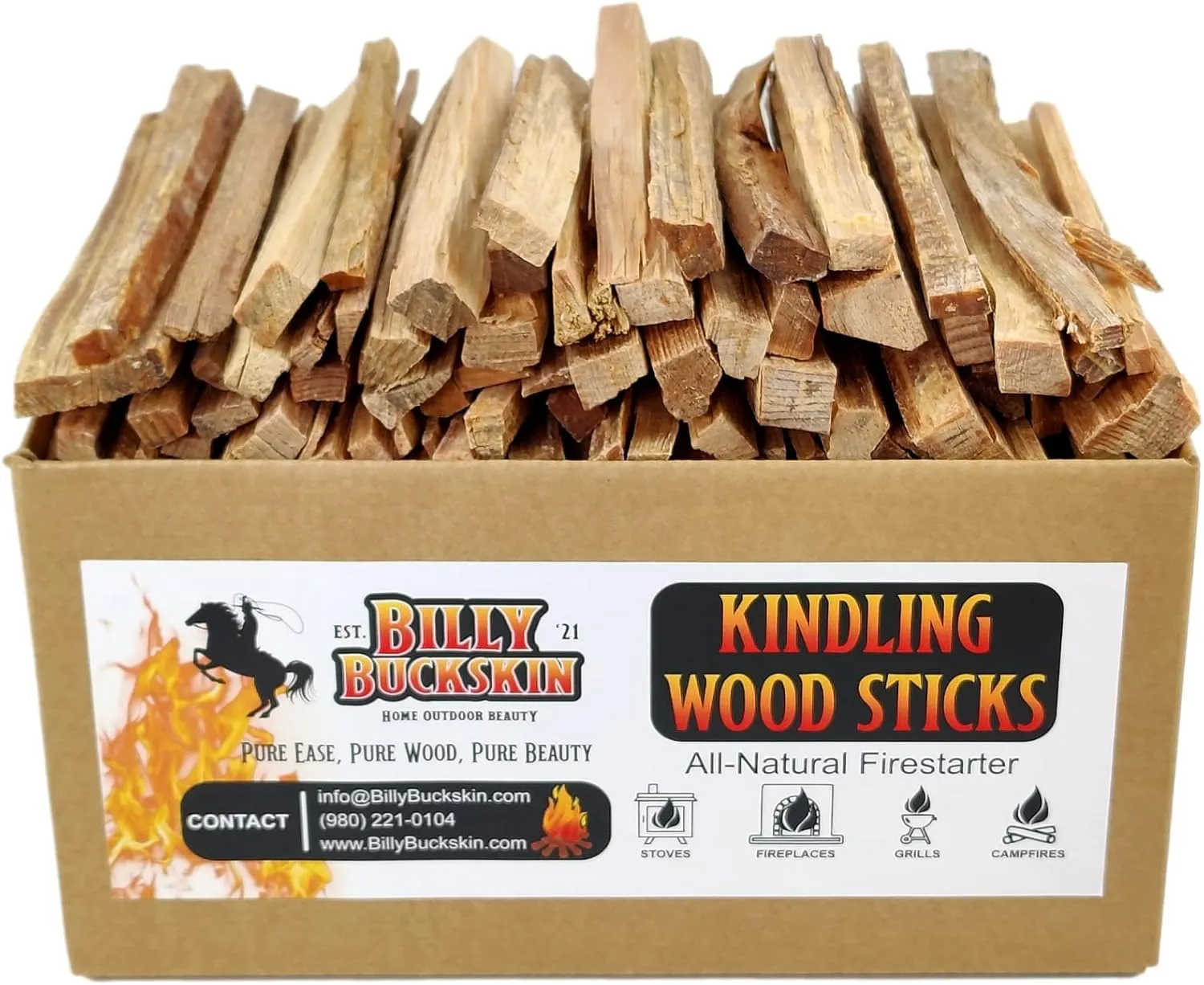 Billy Buckskin Co. Kindling Wood Sticks, Fire Starter Stick for Campfire, Fire Pit, Indoor & Outdoor Fireplace, Kiln Dried Kindling Fire Stick, Firewood Kindling Sticks Approx. 140 Fire Sticks per Box