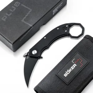 Böker Plus HEL Karambit - flipper pocket knife with G10 handle scales - folding knife with 154CM blade - small knife with clip