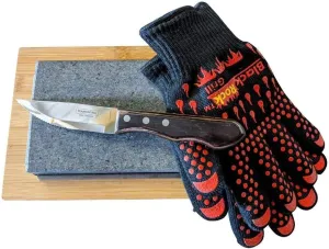Black Rock Grill Steak Stone Cooking Experience - Premium Gift Set with Steak Knife, and Protective Gloves