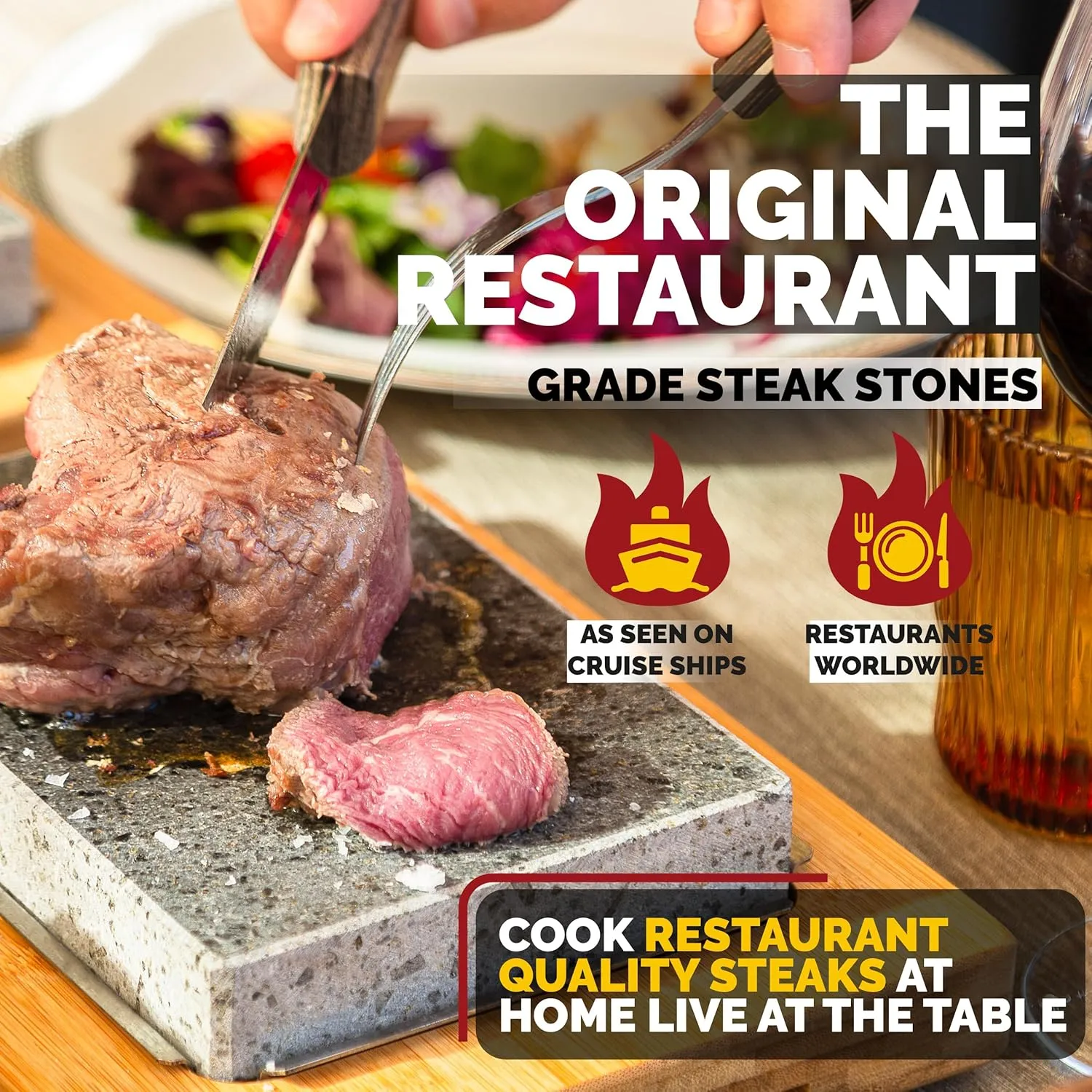Black Rock Grill Steak Stone Cooking Experience - Premium Gift Set with Steak Knife, and Protective Gloves