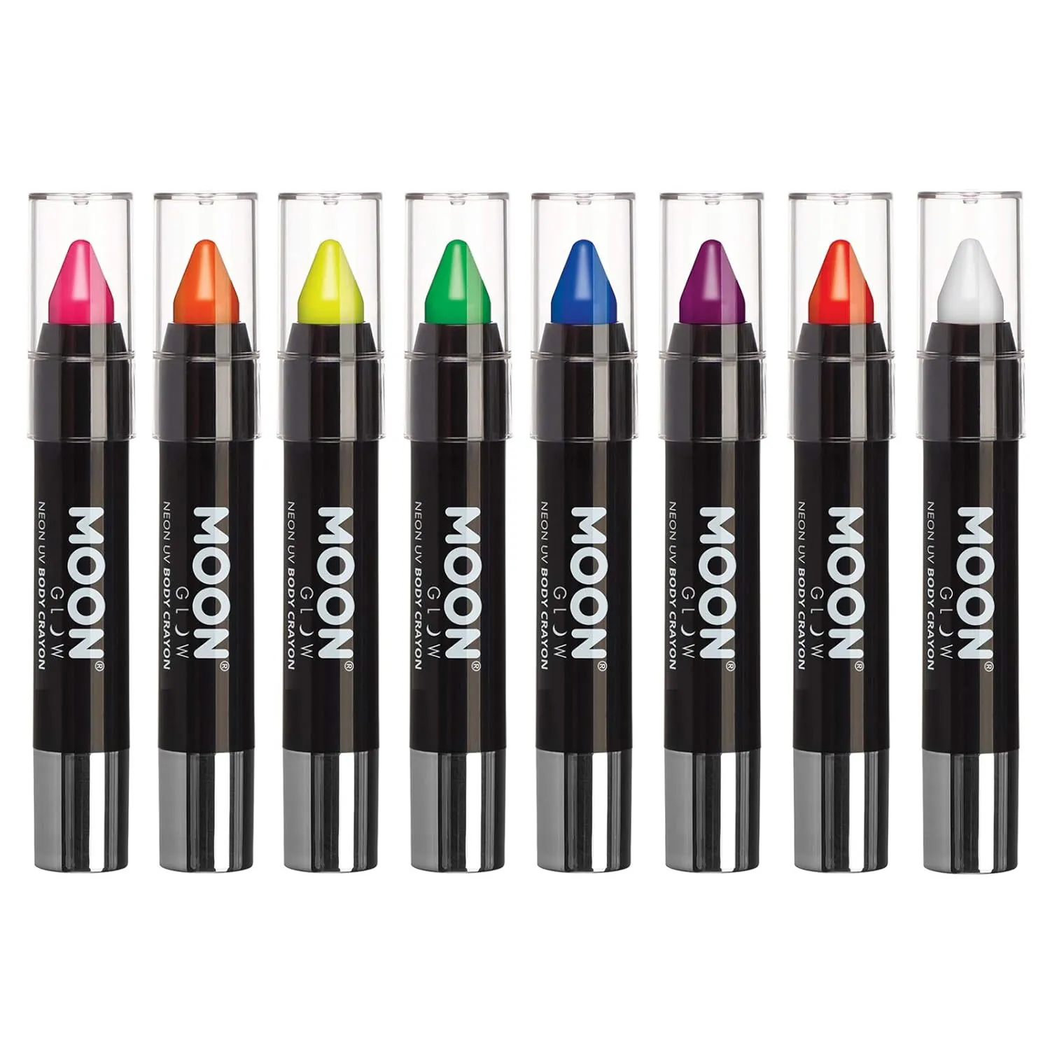 Blacklight Neon Face Paint Stick / Body Crayon makeup for the Face & Body - Intense set of 8 colours - Glows brightly under blacklights