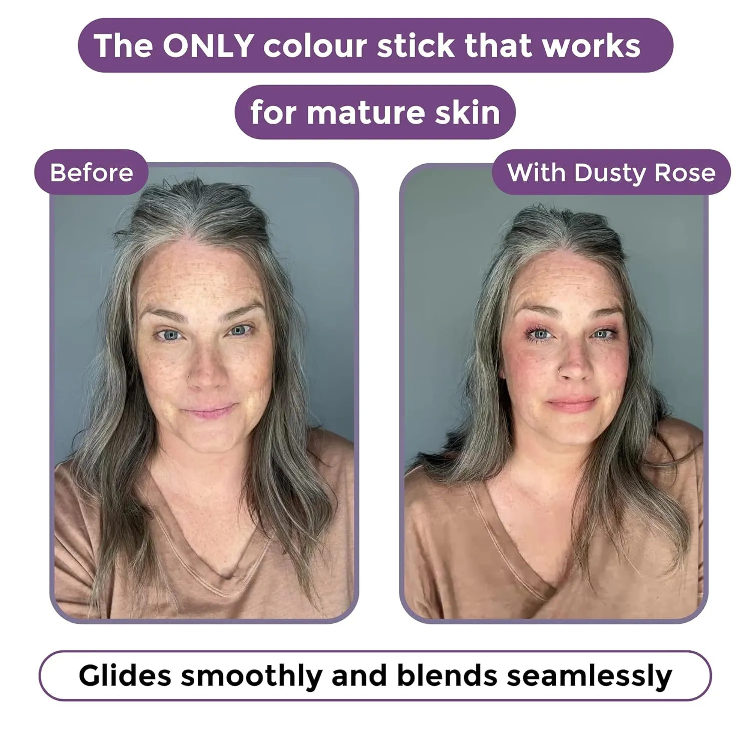 BloomBlush  Multipurpose Color Stick For Older Women - Blush, Lipstick & Contour in 1- Radiant, Healthy Glow & Nourishing Formula - For Sensitive Skin (Dusty Rose, Regular)