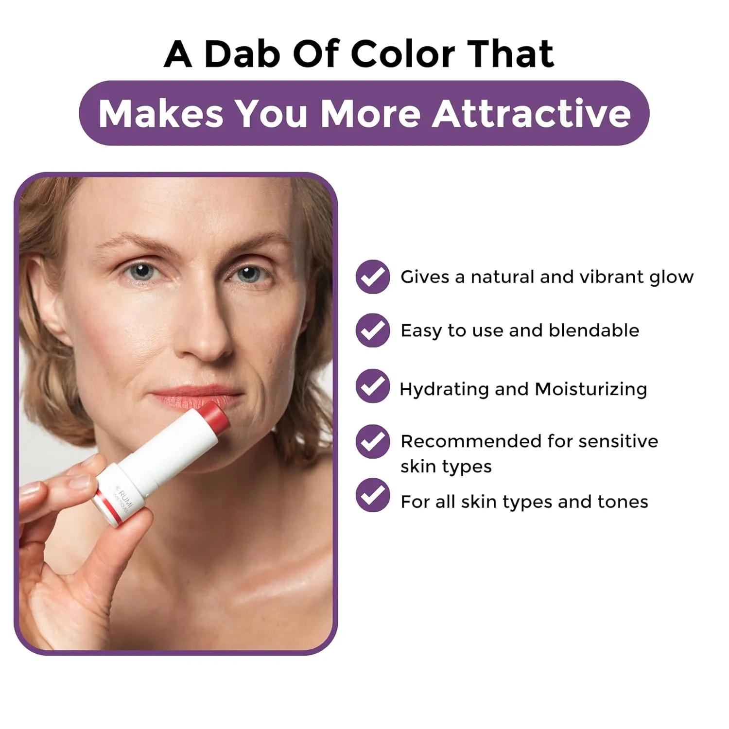 BloomBlush  Multipurpose Color Stick For Older Women - Blush, Lipstick & Contour in 1- Radiant, Healthy Glow & Nourishing Formula - For Sensitive Skin (Dusty Rose, Regular)