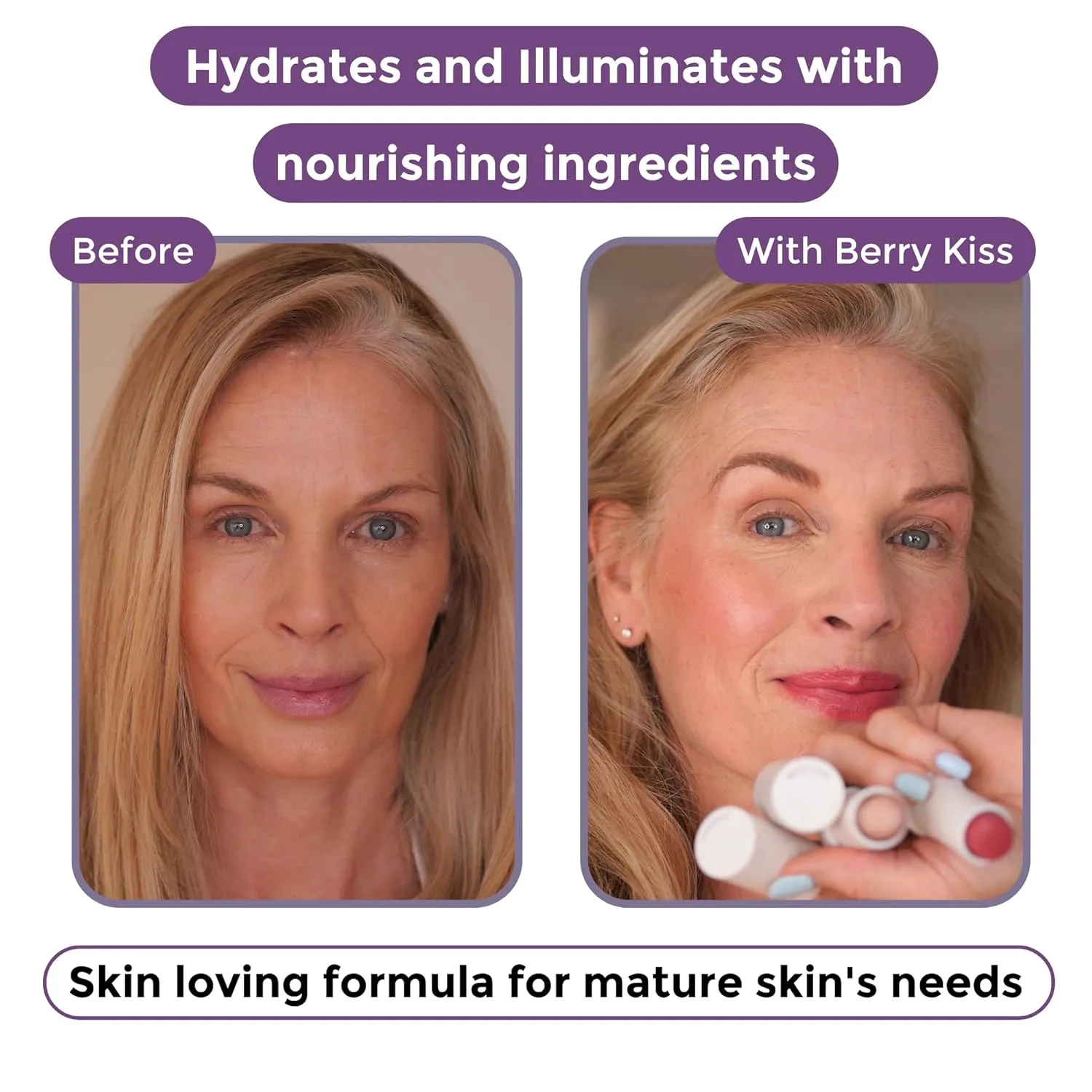 BloomBlush  Multipurpose Color Stick For Older Women - Blush, Lipstick & Contour in 1- Radiant, Healthy Glow & Nourishing Formula - For Sensitive Skin (Dusty Rose, Regular)