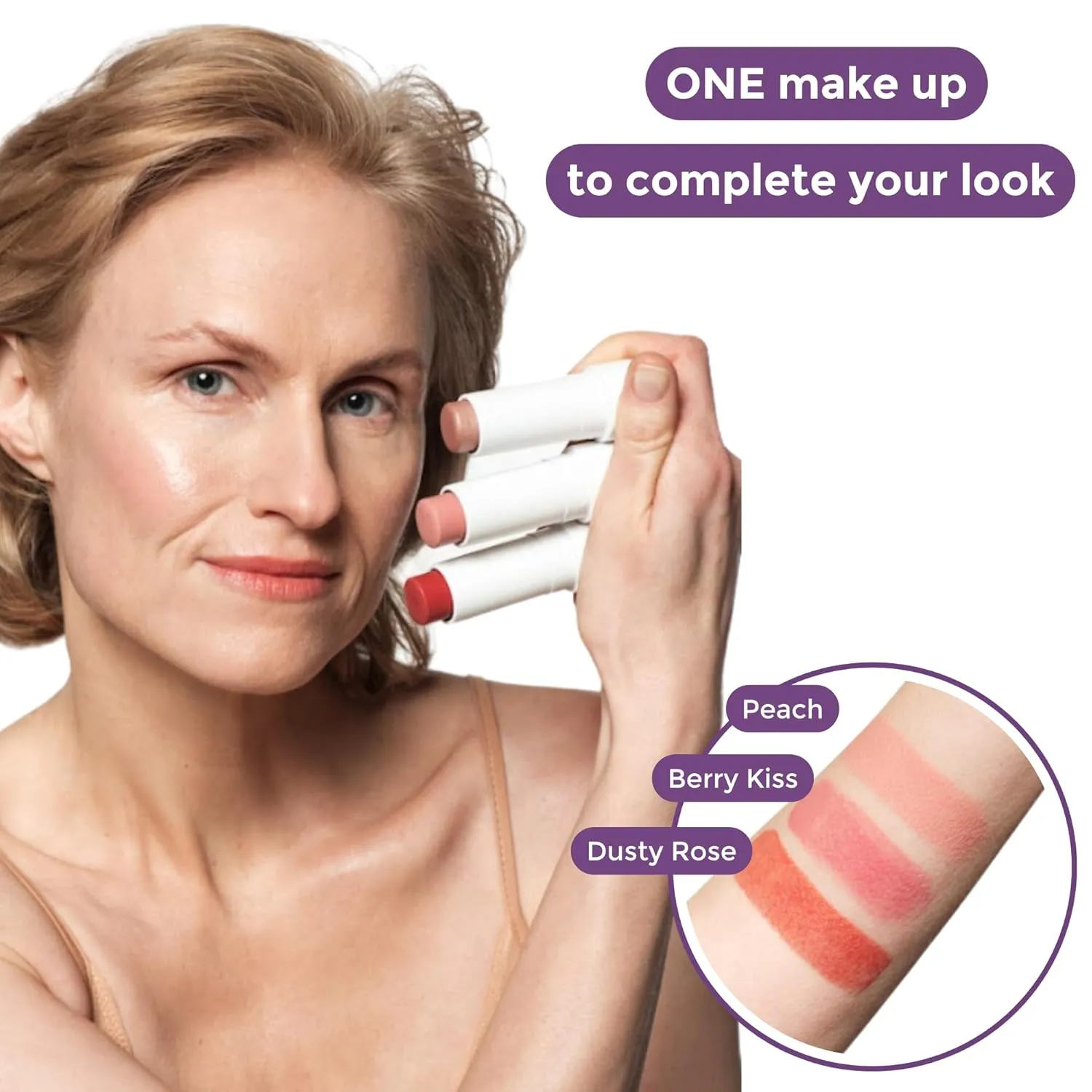 BloomBlush  Multipurpose Color Stick For Older Women - Blush, Lipstick & Contour in 1- Radiant, Healthy Glow & Nourishing Formula - For Sensitive Skin (Dusty Rose, Regular)