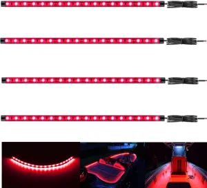 Boat Led Strip Lights, 4 Pcs 24'' Marine Boat Interior Courtesy Deck Navigation Lights, Super Bright Waterproof Marine Led Lights Strip for 12V Pontoon Fishing Boat Yacht Kayak Sailboat (Red)
