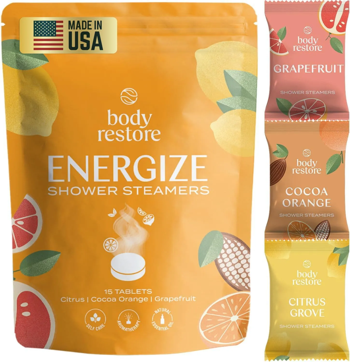 Body Restore Shower Steamers Aromatherapy 15 Pack - Fathers Day Unique Gifts for Dad, Grandpa, Birthday Gift for Mom, Daughter, Son, Best Friend, Travel Essentials, Self Care - Citrus