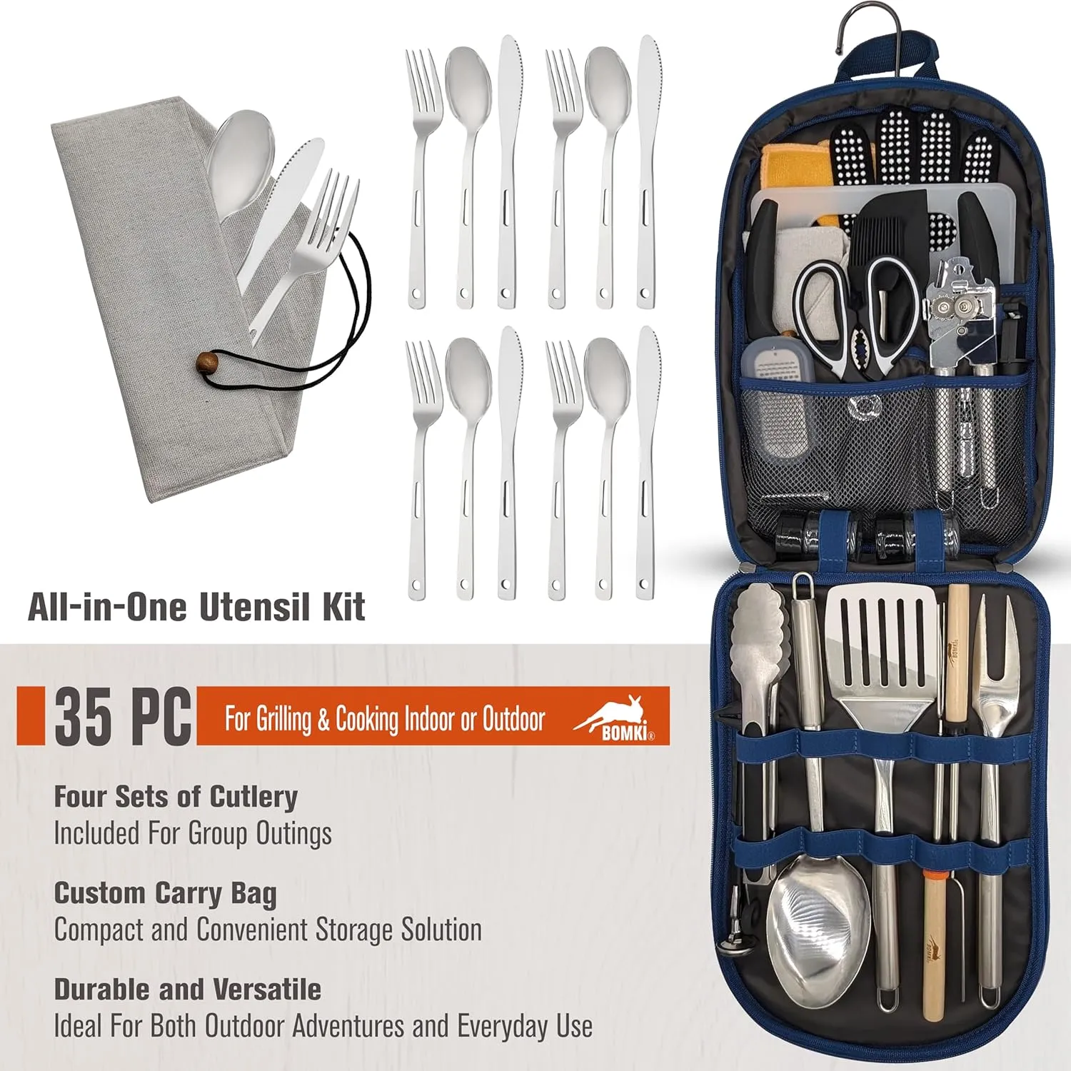 BOMKI Grilling and Camping Cooking Utensils Set for The Outdoors BBQ - Camping Utensil Set Camping Kitchen Set Cookware Accessories Camping Essentials Camping Stuff Camp Cooking Set (Blue Pro)