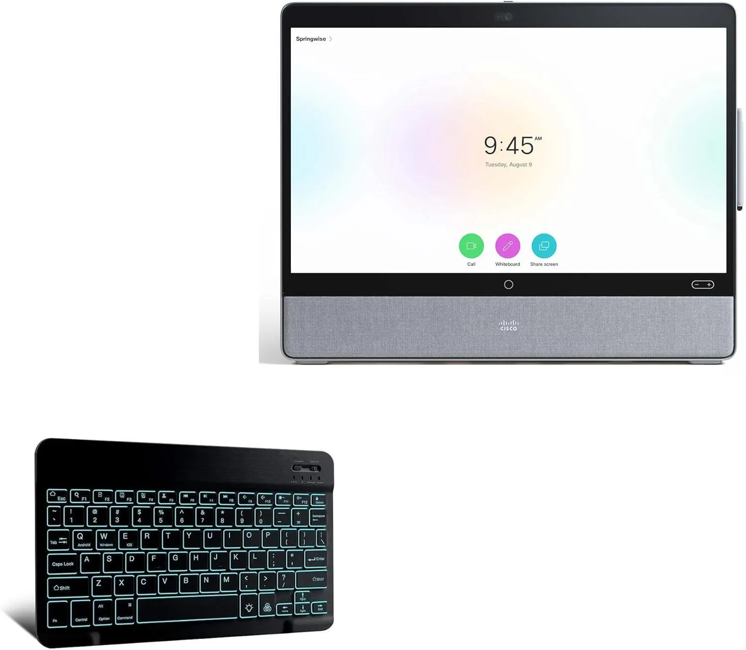 BoxWave Keyboard Compatible with Cisco Webex Desk Pro - SlimKeys Bluetooth Keyboard - with Backlight, Portable Slim LED 7 Colors - Jet Black