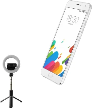 BoxWave Stand and Mount Compatible with Meizu Blue Charm Metal - RingLight SelfiePod, Selfie Stick Extendable Arm with Ring Light - Jet Black