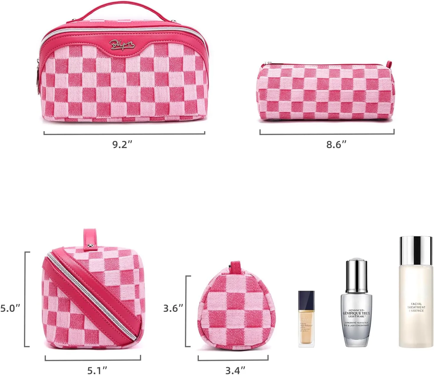 BOYATU Travel Makeup Bag for Women: Large Cosmetic Bag Set of 3 - PU Leather Make up Bag with Compartments - Compact Waterproof Toiletry Bag with Divider & Handle (09Red)