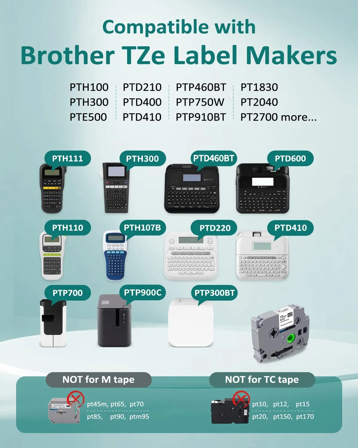 BOYEEZON 8Pack TZe-231 12mm 0.47 Laminated White Tape Replacement for Brother P Touch TZe-231 TZe231 Label Maker Tape for Brother P Touch Printer PTD210 PTD220 PTD400 PTD600 PTH110 D610BT D410 D460BT