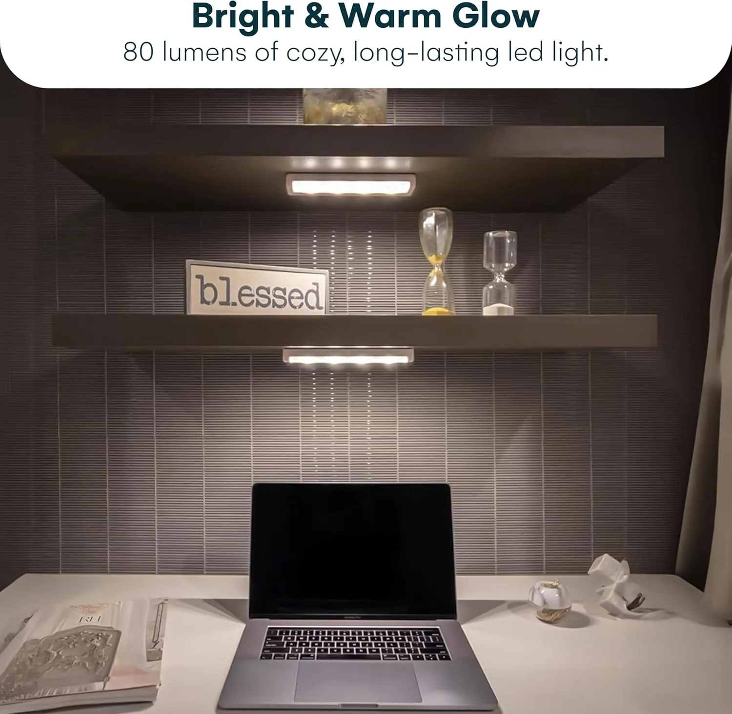 Brilliant Evolution 0.6" Ultra-Thin Wireless Under Cabinet Lights - 4 Pack, Battery-Operated LED Fixtures with 2 Remotes 3000K Warm White Stick-On Lighting, Timer Included for Kitchen and Counter