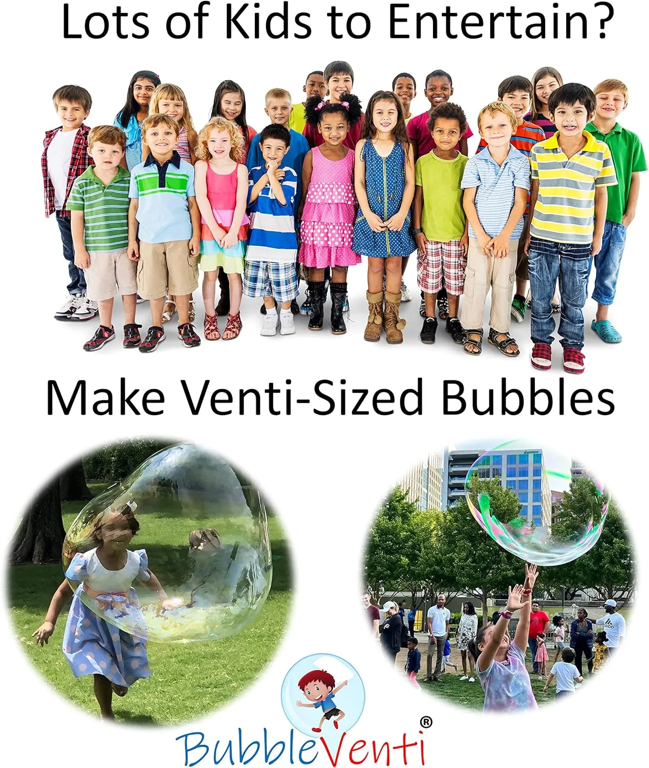 Bubbleventi Giant Bubble Mix | Made in USA |100% Vegan Non-Toxic Powder Makes 20 Gallons of Premium, Big Bubble Solution for Kids’ STEM Fun | Use in Bubble Wands   Machines (Makes 20 Gallons)