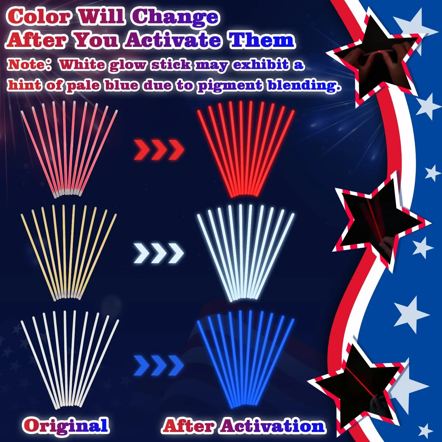 Bulk Patriotic Red White Blue Glow Sticks 300 PCS,Light Up Bracelets Necklaces Accessories for Kids,Glow Party Favors Supplies Decorations for Independence Day, Fourth 4 of July Parade, Birthday, Pool