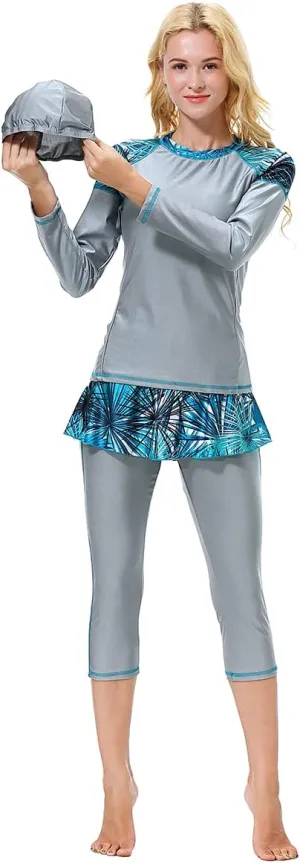 ​Burkini Swimsuits for Women Modest Swimwear Muslim Swimming Costume Long Sleeve Floral Top Pants Hijab Islamic ​Bathing Suit