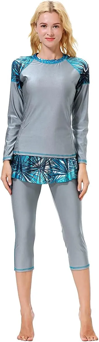 ​Burkini Swimsuits for Women Modest Swimwear Muslim Swimming Costume Long Sleeve Floral Top Pants Hijab Islamic ​Bathing Suit