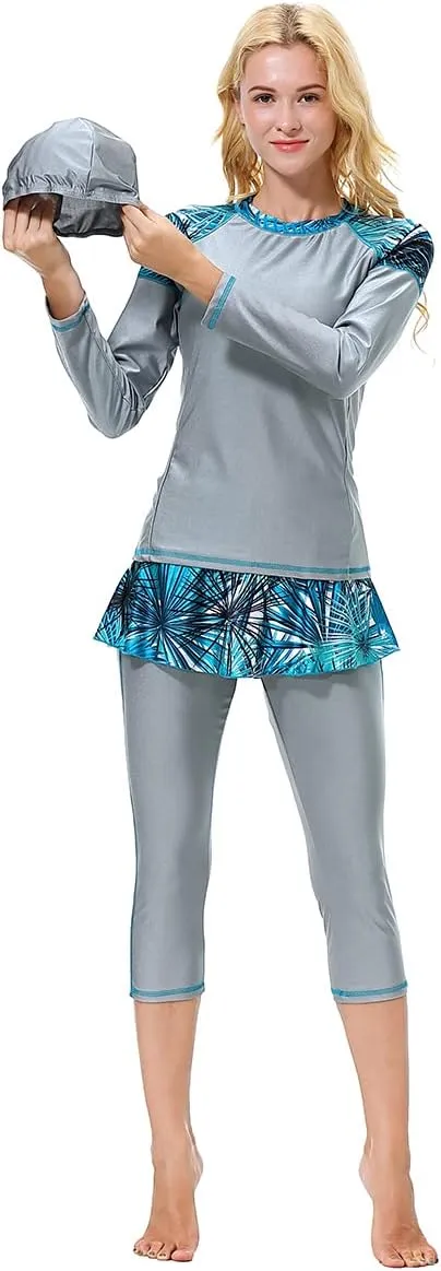 ​Burkini Swimsuits for Women Modest Swimwear Muslim Swimming Costume Long Sleeve Floral Top Pants Hijab Islamic ​Bathing Suit