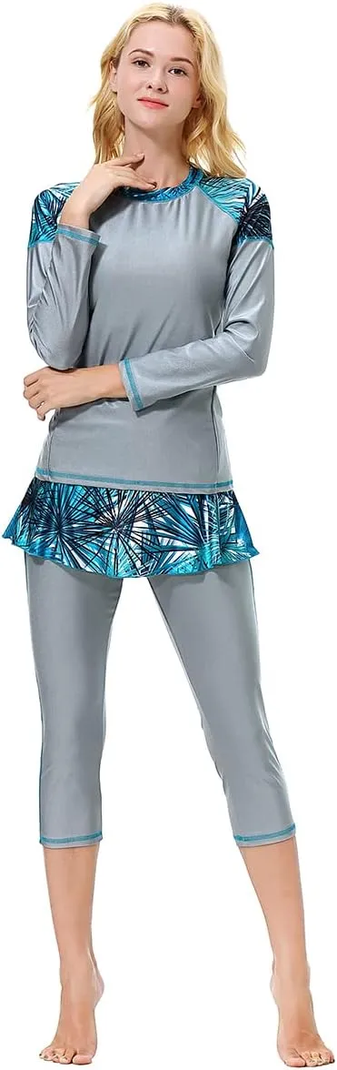 ​Burkini Swimsuits for Women Modest Swimwear Muslim Swimming Costume Long Sleeve Floral Top Pants Hijab Islamic ​Bathing Suit