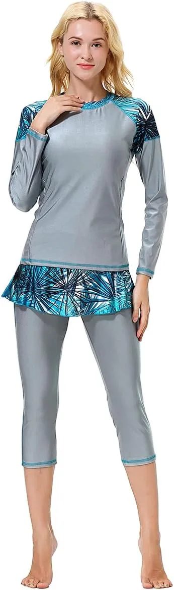 ​Burkini Swimsuits for Women Modest Swimwear Muslim Swimming Costume Long Sleeve Floral Top Pants Hijab Islamic ​Bathing Suit