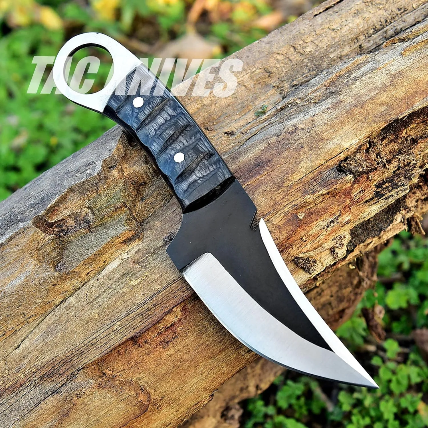 Bushcraft Survival Knife 1095 Steel Fixed Blade outdoor - Pakka Wood Handle - Pancake Leather Sheath - Traditional Field for Camping Fishing, Hunting Men & Wome EDC Knife to Carry on Belt (BLACK)