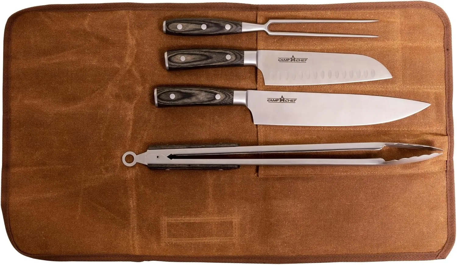 Camp Chef 4-Piece Carving Set - Includes Chef Knife, Santoku Knife, Grill Tongs & Carving Fork - Perfect for Indoor & Outdoor Cooking