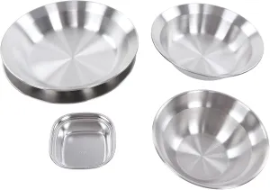 Camping Complete Messware Kit, 12pcs Polished Stainless Steel Camp Dinnerware, Camping Cooking Tableware Large and Small Bowls with Fruit Knife for Picnics
