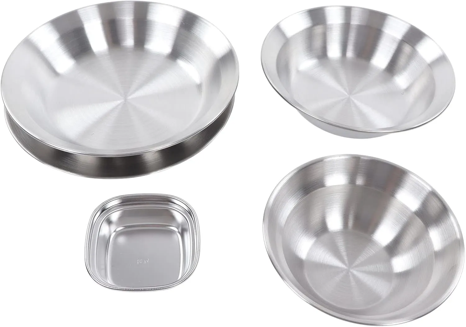 Camping Complete Messware Kit, 12pcs Polished Stainless Steel Camp Dinnerware, Camping Cooking Tableware Large and Small Bowls with Fruit Knife for Picnics