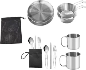 Camping Cutlery Set Outdoor Cooking Tableware Utensils With Spoon Fork And Bowls Stainless Steels Camp Dinnerware