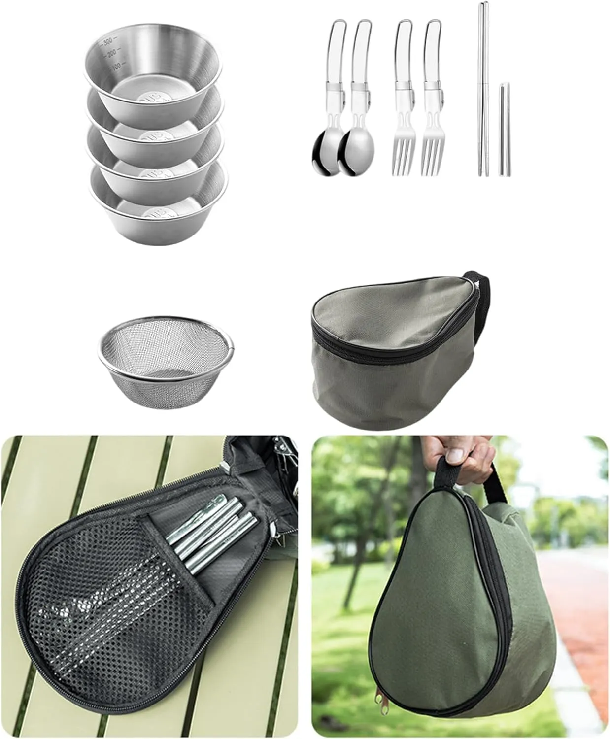 Camping Cutlery Set Outdoor Cooking Tableware Utensils With Spoon Fork And Bowls Stainless Steels Camp Dinnerware