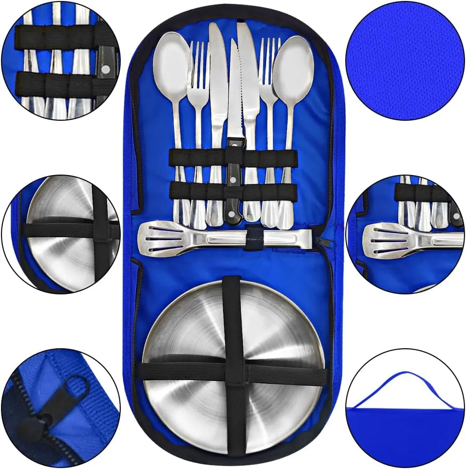 Camping Dishes Set, Camping Plates and Utensils with Camp Organizer Camping Dinnerware