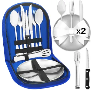 Camping Dishes Set, Camping Plates and Utensils with Camp Organizer Camping Dinnerware
