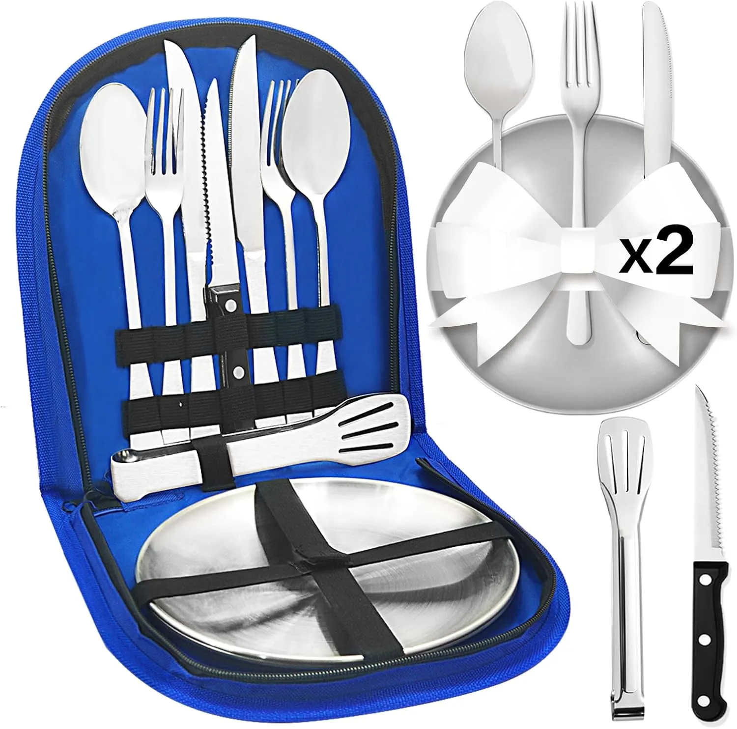Camping Dishes Set, Camping Plates and Utensils with Camp Organizer Camping Dinnerware