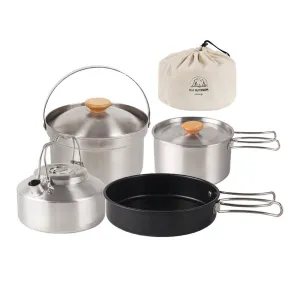 Camping Hiking Cookware Set Outdoor Portable Picnic Cookware Kit Stainless Steel Pot Frying Pan Kettle Set Travel Cooking Accessory