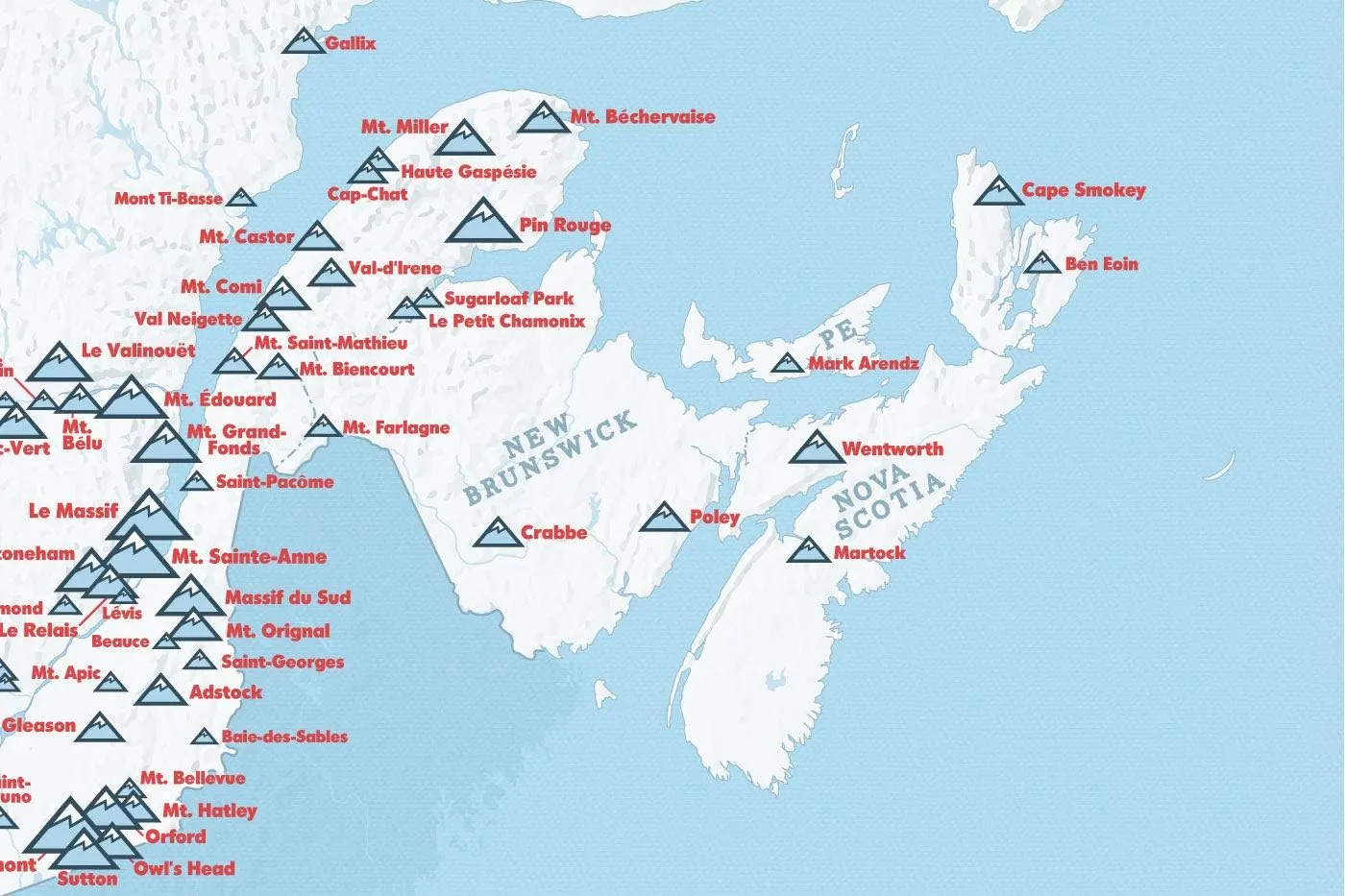 Canada Ski Resorts Map 24x36 Poster (White & Light Blue)