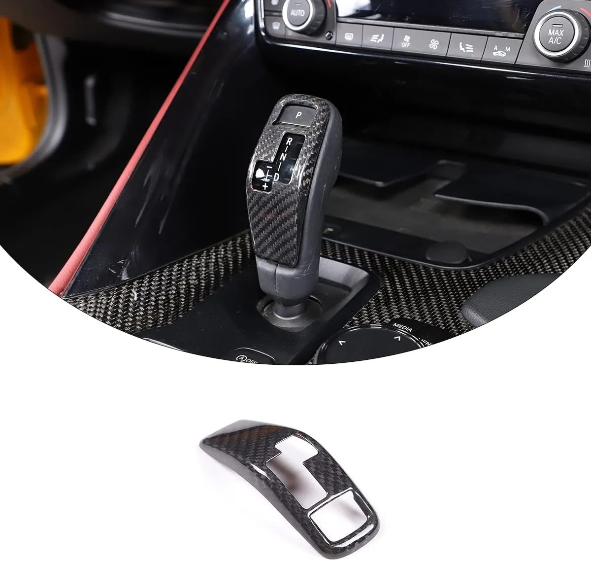 Car Control Gear Shifter Knob Head Protective molding Cover Trim Compatible with Toyota Supra GR A90 A91 MK5 2019-2024 Real Carbon Fiber Car Gear Shift Head Protective Front Cover (Black Carbon Fiber)