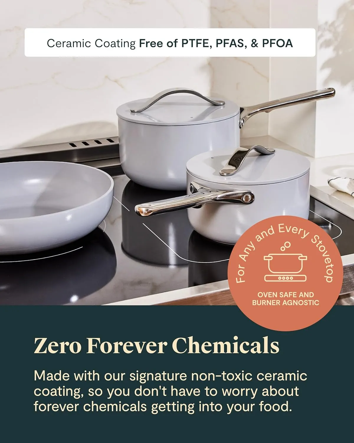 Caraway Nonstick Ceramic Cookware Set (12 Piece) Pots, Pans, 3 Lids and Kitchen Storage - Non Toxic - Oven Safe & Compatible with All Stovetops - Cream