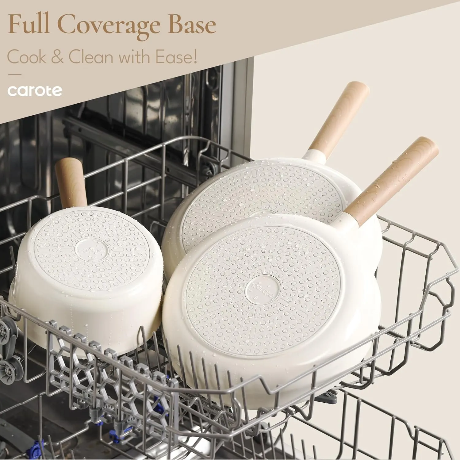 CAROTE 14pcs Ceramic Cookware Set, Pots and Pans Set Non Stick, Nonstick Cookware Set, Dishwasher Safe Non-toxic Healthy Nonstick Cooking Set, with Frying Pans Set, Cream