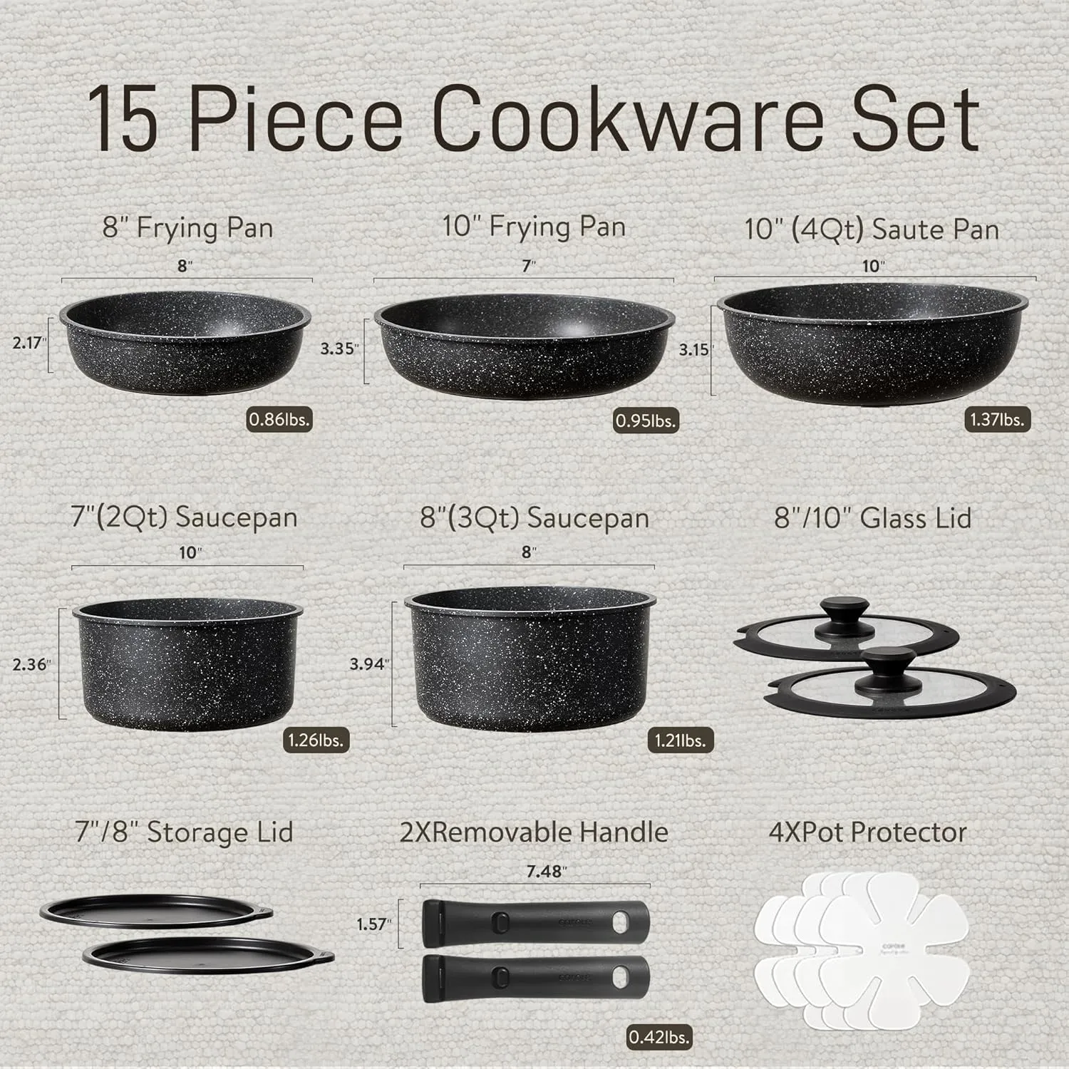 CAROTE 15pcs Pots and Pans Set Non Stick, Cookware Sets, Kitchen Set, Oven/Dishwasher/Fridge Safe, Space Saving Pots Set, Nonstick Set with Versatile Detachable Handle, Induction RV Set