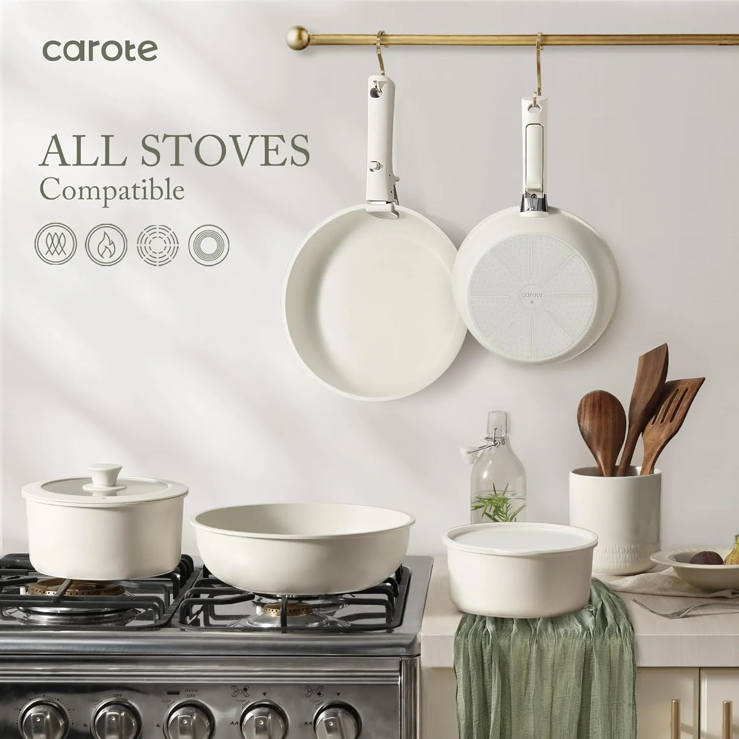CAROTE 17pcs Pots and Pans Set, Nonstick Cookware Set Detachable Handle, Induction Kitchen Cookware Sets Non Stick with Removable Handle, RV Cookware Set, Oven Safe, Saucepan Set