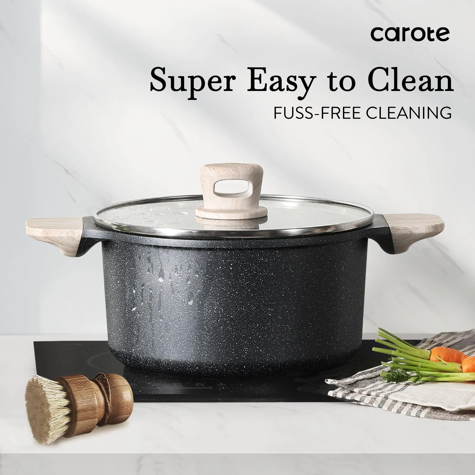 CAROTE 21Pcs Pots and Pans Set, Nonstick Cookware Sets, White Granite Induction Cookware Non Stick Cooking Set w/Frying Pans & Saucepans(PFOS, PFOA Free)